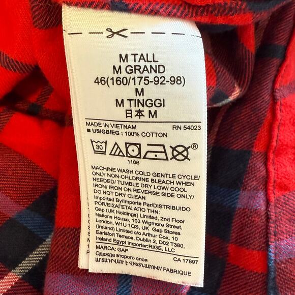 GAP Plaid Flannel Tiered Skirt Shirt Dress In Red Size Medium Tall - Picture 11 of 11